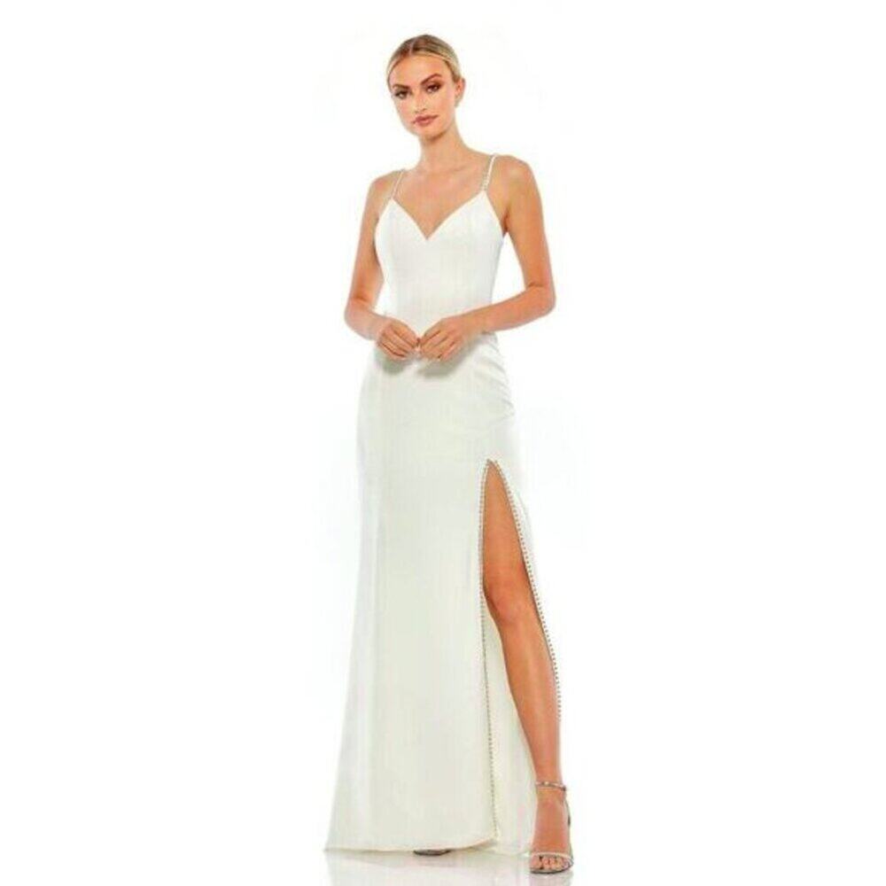FLAWED -NWT Mac Duggal Sweetheart Evening Gown Rhinestone Accents White 14 #8562